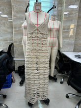 Women Knit Beach Maxi Dress Fashion Sleeveless V-neck Cover-up Dress Hollowed Summer Long Vacation Dress
