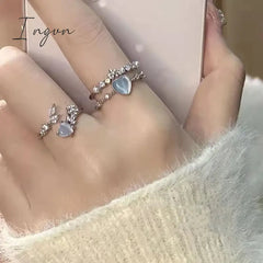 3pcs New Arrived Romantic Cute Blue Heart Ring for Women Exquisite Jewelry Set Ring Micro Flower Zircon Party Dating Accessories