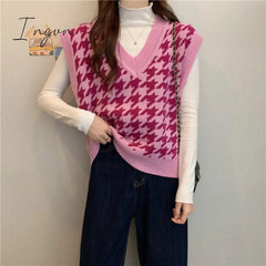 Ingvn - New Vintage V-neck Knitted Vest Sweater Women Sleeveless Pullover Elasticity Sweater Loose Female Casual Oversized Knitted Vest