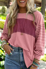 Ingvn - Casual Color Block Contrast O Neck Tops