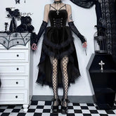 Ingvn - Women Fashion Gothic Vintage Velvet Croset Dress Aesthetic Punk Hight Waist Lace Trim Mesh Mini Dresses Fairy Grunge Partyclub Dress