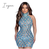 Ingvn - Sparkly Black Sequins Sleeveless Birthday Stones Transparent Backless Dress Shiny Evening Celebrate Outfit Stretch Mesh shaokao