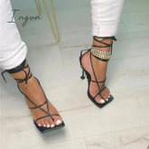 Ingvn - Sexy Open Squared Toe Thong Strap Heels