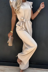 Ingvn - Casual Solid Flounce O Neck Straight Jumpsuits(3 colors)