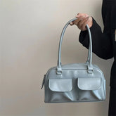 INGVN Vintage Women Business Shoulder Bags Simple Ladies Commute Tote Bag Pu Leather Female Underarm Bag Burgundy Large Handbags Purse