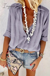 Ingvn - Casual V Neck Button Blouse Tops
