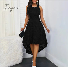Ingvn - Women Sexy Lace Sleeveless Elegant Summer Irregular Swing Long Dresses