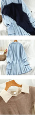 Ingvn - New Sweet Suit Women Japan Single Breasted Turn-Down Collar Pleated Dress +Irregular Drawstring Knitted Vest Two Piece Set PL548