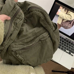 Ingvn Vintage Backpack for Women Canvas Women Rucksack Zipper Casual Medium-Capacity Preppy Style Female Bag