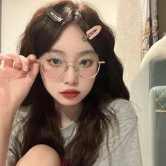 INGVN Korean Retro Alloy Glasses Frame Girl Ins No Makeup Plain Glasses Men Light Eyewear Cute Decorative Computer Glasses