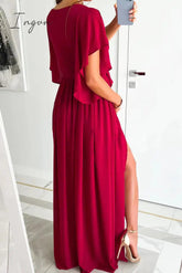 Elegant Solid Frenulum Flounce V Neck A Line Dresses