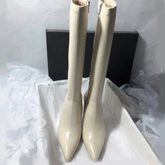New Style Thin High Heel Women Boots Pointed Toe Women's High Tube Long Boots Zip Boots Mujer Solid Color Sexy Botas Mujer