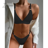 Ingvn - New Sexy Ribbed Ring Bikinis Swimsuit Women Push Up Swimwear Solid Bikini Set Summer Beach Brazil Biquini Swim Bathing Suit