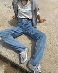Ingvn - Spring Outfits Casual Fashion Straight Leg Women's Jeans Denim Bottom Harajuku Boyfriend Long High Waist Baggy Jeans Fall Pants