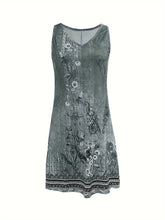 Vintage Floral Print Peplum V-Neck Tank Dress - Soft Micro Elastic Polyester, Machine Washable, Customized Fit for Women - Perfect for Spring and Summer Season