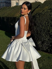 Elegant Satin Solid Color Women's Camisole Dress Chic Bow Backless High Waisted Vestidos New Sleeveless High Street Dinner Gowns