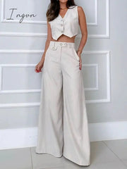 Ingvn - Women's Tank Top Pants Sets White Solid Color Sleeveless Casual Daily Fashion V Neck Regular Fit Spring & Summer