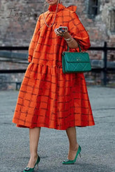Ingvn - Casual Plaid Patchwork Turtleneck Long Sleeve Dresses