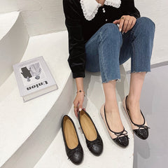 Black Ballet Flats Shoes Women Spring Quilted PU Leather Slip on Ballerina Luxury Round Toe Ladies Dress Shoes Zapatos De Mujer
