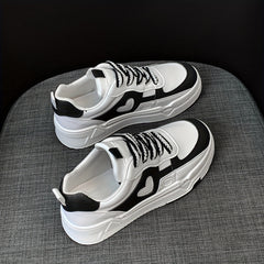 Versatile Heart Patterned Sneakers – Chic Lace-Up Colorblock, All-Season Low Top Trainers for Trendy Style
