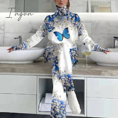 Ingvn - Oversized Turtleneck Tops Loose Long Trousers Set Women Streetwear Casual Pants Two Piece Set Femme Warm Long Sleeve Pants Suit
