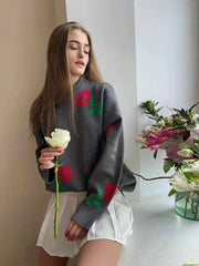 Ingvn Flower Print Fashion Sweater Women's Casual Loose Female Knitted Top Winter Thick Warm Oversized Knitted Pullover