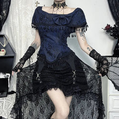 Y2K Black Floral Lace Mesh A-Line Long Skirts Goth Vintage Aesthetic Cocktail Party Skirt Women New Fashion Streetwear