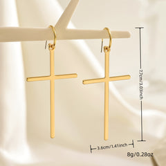 Modern Minimal, Elegant & Chic Cross Dangle Earrings - Minimalist Iron Fashion Statement for Casual Attire