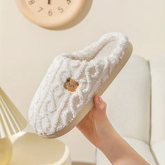 Cozy Stripe Fuzzy Slippers - Soft Fabric Upper, Non-Slip TPR Sole, Slip-On Design, Warm and Plush for Winter, Casual Stripe Pattern, Fabric Insole, Positioning Printing, All-Season Wear