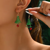 1 Pair of Exquisite Christmas Tree Drop Earrings with Dangling Red Bell Charm - Zinc Alloy Construction, Iron Ear Needle, No Plating, Hypoallergenic, Fashionable, and Perfect for Daily Wear - Elegant Gift for Women
