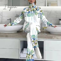 Ingvn - Oversized Turtleneck Tops Loose Long Trousers Set Women Streetwear Casual Pants Two Piece Set Femme Warm Long Sleeve Pants Suit