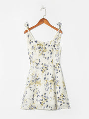 Summer Dress Women Floral Print Mini Dress Sweetheart Neck Sleeveless Spaghetti Strap Tie Beach Dress Vacation Sundress