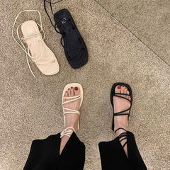 Gladiator Sandals Women's Summer Women's Thick Sole Platform Flat Shoes Women's Fashion Cross Strap Sandals Women's Shoes