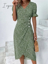Ingvn - Women's Casual Dress Wrap Dress Floral Dress Floral Button Print V Neck Midi Dress Fashion Classic Daily Holiday Short Sleeve Regular Fit Black Dark Red Yellow Summer Spring S M L XL XXL