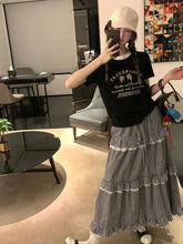 Japanese Vintage Lace Cake Skirt Plaid Edge of Fungus Skirts for Woman Summer Slim Long Dress Korean Fashion Faldas