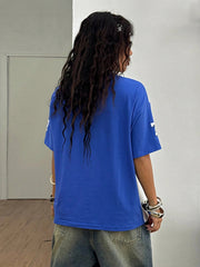 Women's&Men's Summer Streetwear Digital Print T-shirt Blue Football Jersey Tees O-Neck Loose Breathable Short Sleeve Casual Top
