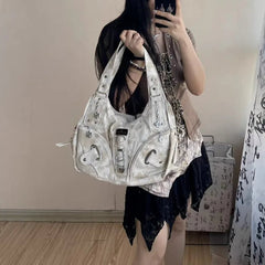 Ingvn Y2k Vintage Shoulder Bag for Women Gothic Fashion Tie-dye Tote Bag Aesthetic Large Capacity Luxury Designer Female Handbag