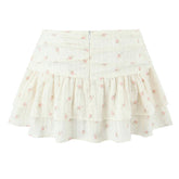 Sweet Girl Floral Print Layer Cake Mini Skirt Women Pleated Sexy Low Waist A-line Holiday Summer Skirts