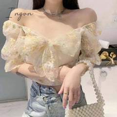 Ingvn - French Floral Dress Women Sexy Puff Sleeve Lace Chiffon Print Mini Dress Women Summer Korean Style Vintage Fairy Dress New