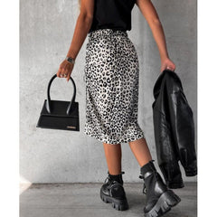 Voguable Midi Skirt Women Leopard Spring Lace Up Slit Bodycon High Waist Drawstring Printed Sexy Skirt Casual Office Female Skirt