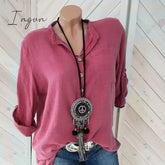 Ingvn - Oversized Women Blouses Cotton Linen Blouse Autumn Shirts Casual Long Sleeve Button V Neck Loose Shirt Lady Tops Plus Size S-5XL