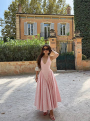Plaid Print Halter V-neck Midi Dress Women Sexy Off Shoulder Sleeveless A-line Pleated Dress Lady Casual Vacation Vestidos