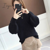 Ingvn - Gifts For Women Half-neck sweater women autumn winter new knitted sweater loose round sweater mujer solid color bat sweater Jumper