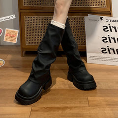 Ingvn Winter Punk Style Women Knee High Boots Fashion Slip On Knight Long Booties Ladies Platform Thick Heels Botas Mujer