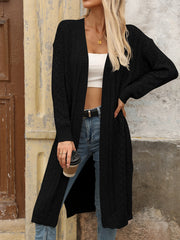 Cozy Open Front Cardigan - Soft, Solid, Hollow, Long Sleeve, Split Design for Easy Wear - Perfect for Spring and Fall, Women's Casual Clothing