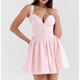 Sexy Elegant Pink Sling Mini Dress For Women Lace Trim Slim Summer Holiday Dresses Graduation Robe Bridesmaids Clothes