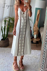 Ingvn - Sexy Print Frenulum Backless V Neck Dresses