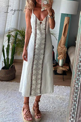 Ingvn - Sexy Print Frenulum Backless V Neck Dresses