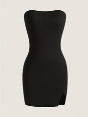 Chic Solid Split Hem Tube Dress - Flattering Strapless & Sleeveless Style - Perfect for Spring & Summer - Fashionable Womens Wardrobe Staple