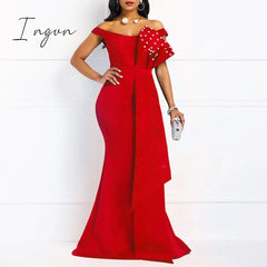 Ingvn - Bodycon Sexy Women Dress Elegant African Ladies Mermaid Beaded Lace Wedding Evening Party Maxi Dresses New Year Clothes